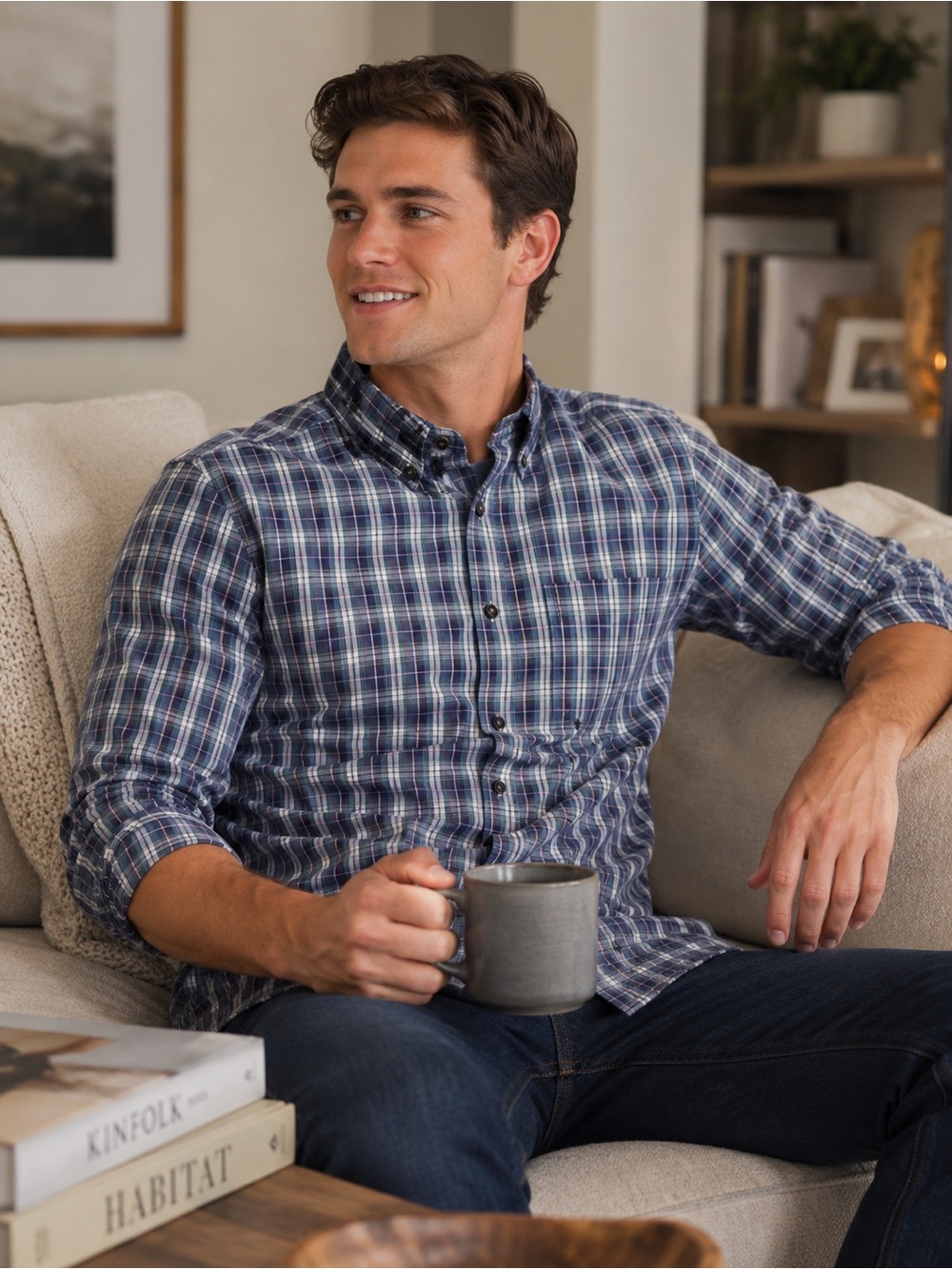 Christopher Hayes Men's Blue Plaid Button-Down Shirt